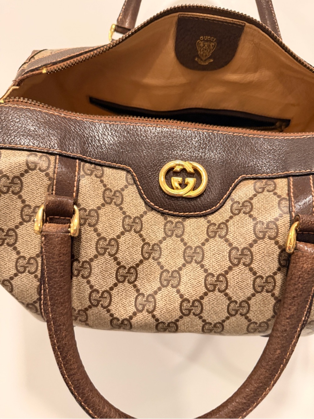 Project bag*** Gucci Beige & Brown GG Canvas Shoulder Bag with Gold Hardware